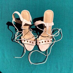 Pale Pink Laser Cut Tie-up Heels, Perfect for a Wedding